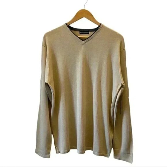 PT  nternational Linen Sweater V Neck Pullover Lightweight Beige Size Large NWT - Picture 1 of 15